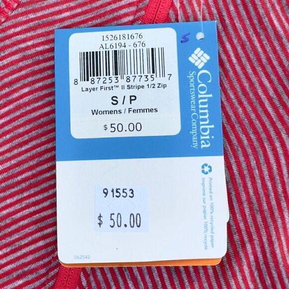 Columbia Layer First II Stripe 1/2 Zip Pullover Grey / Pink Women's Small (S) - Picture 4 of 6
